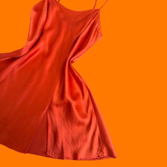 00's vintage orange 100% silk y2k slip dress MEDIUM victoria's secret - Picture 3 of 7